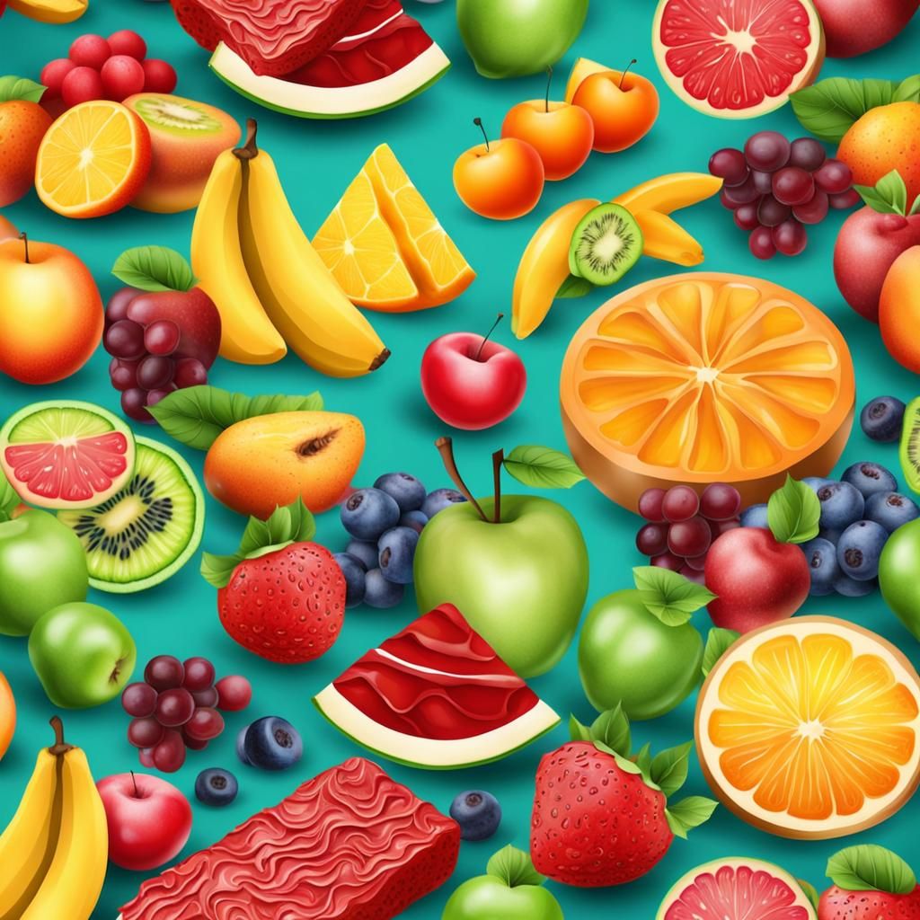 Realistic Fruit and Dessert Pattern in Vibrant Colors