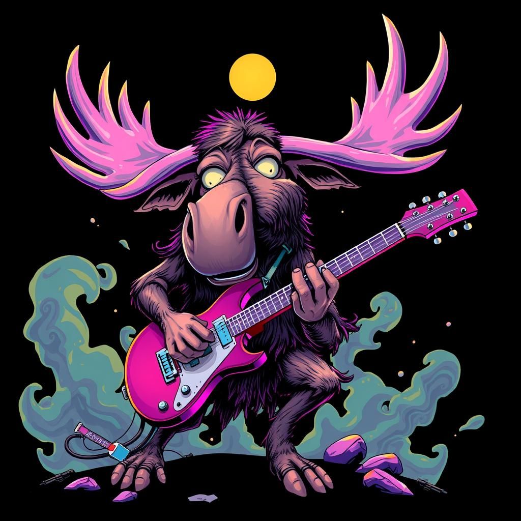 "Linecutter" [rancid moose playing guitar] - hyper-detailed,...