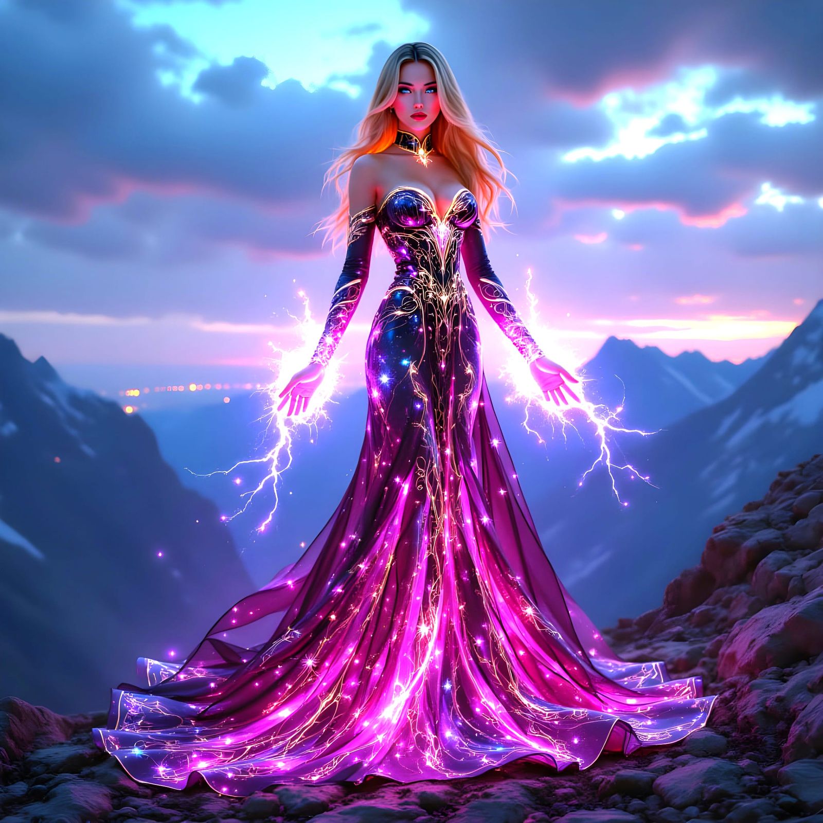 Dark Fantasy Sorceress Queen on Mountaintop