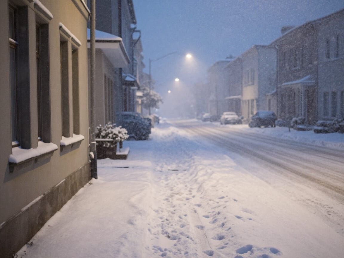 Serene Night Snowfall on Quiet Street