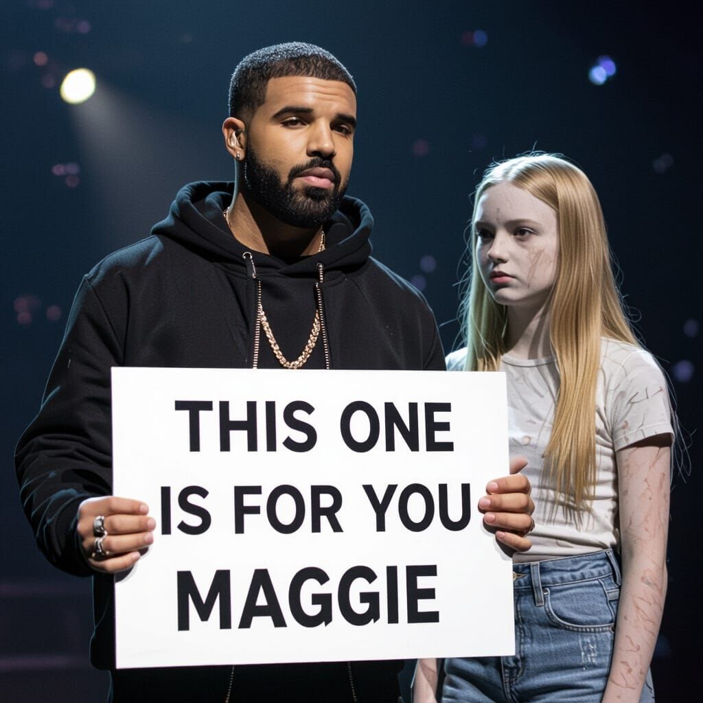 Drake on Stage with Fan, Hyperrealistic Portrait