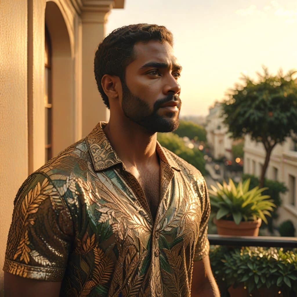 Arab Man on Balcony in Golden Hour Light