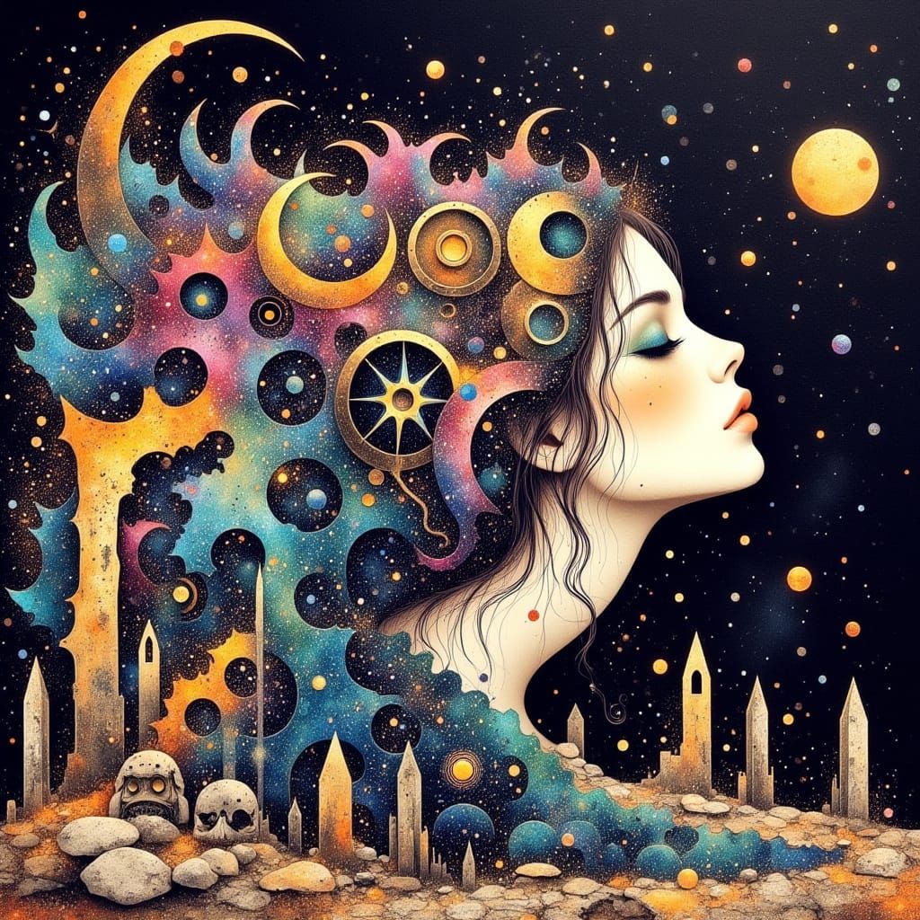 A Dreamlike Fusion of Mystical Beauty and Steampunk Decay