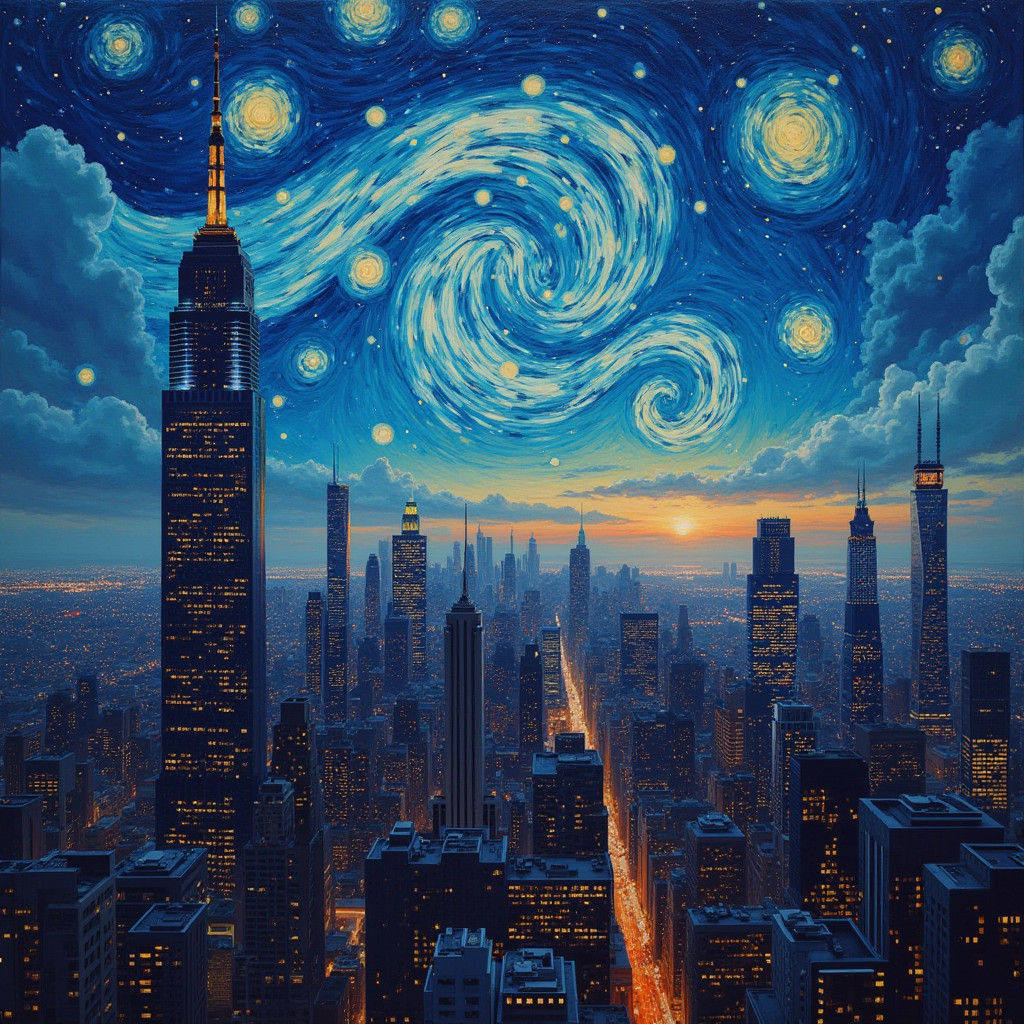 Starry Night Over Manhattan: Van Gogh-Inspired Futuristic Ci...