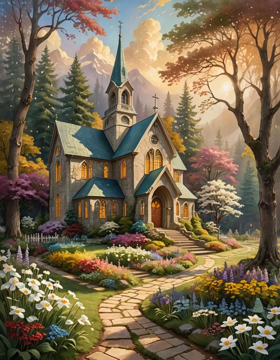 Idyllic Country Church in Romantic Style