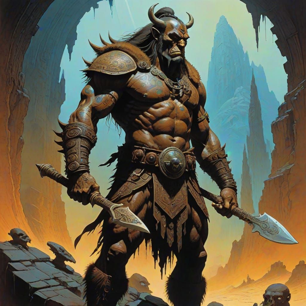 Mighty Barbarian Warrior in Dark Fantasy Armor