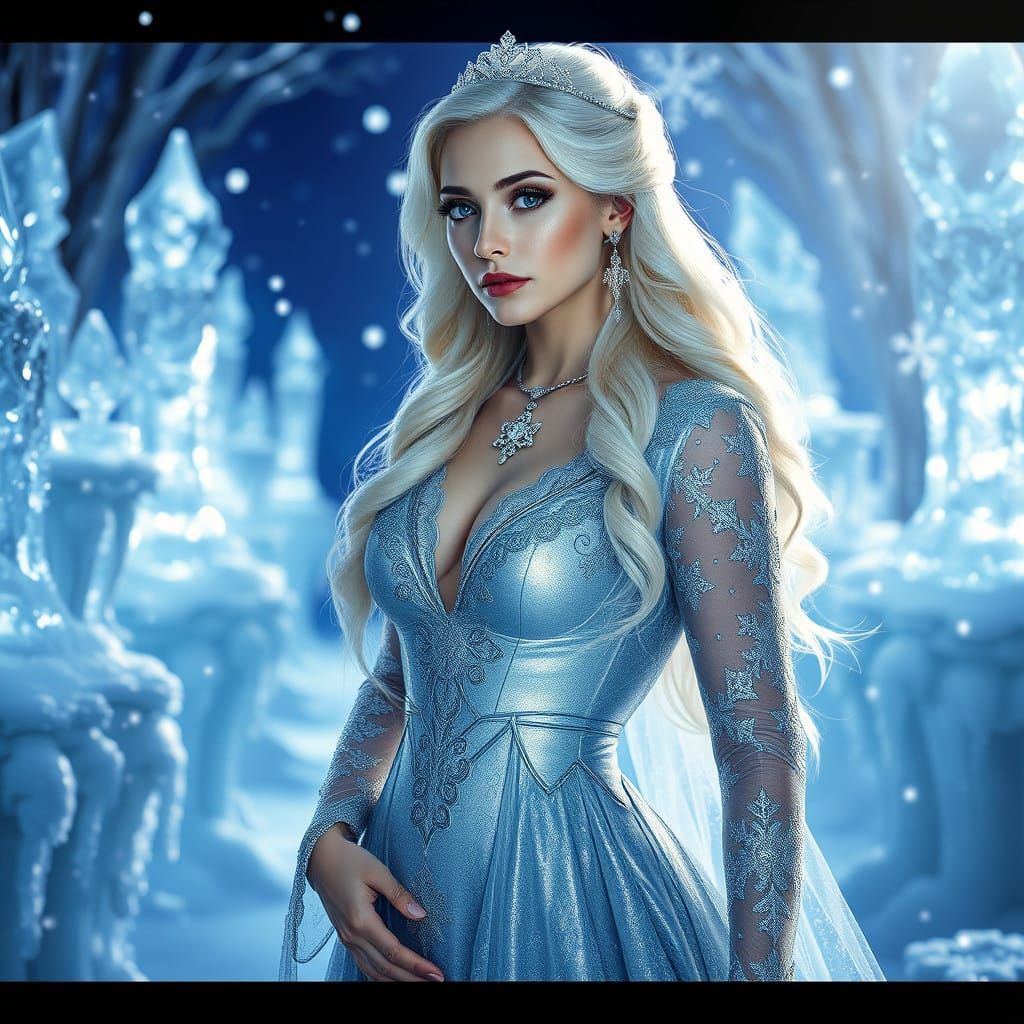 Surreal Snow Queen Shines in Frozen Forest with Glimmering I...