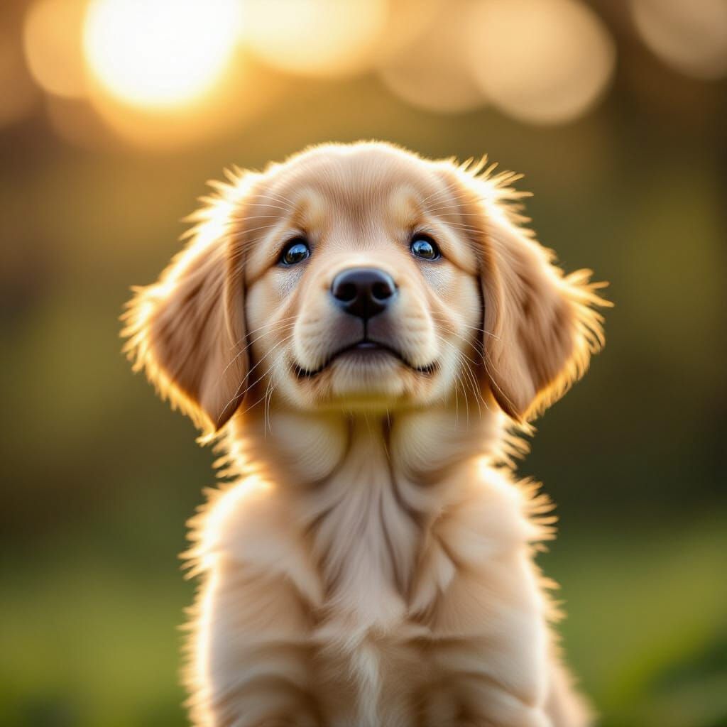 Grateful Golden Retriever Puppy in Soft Bokeh