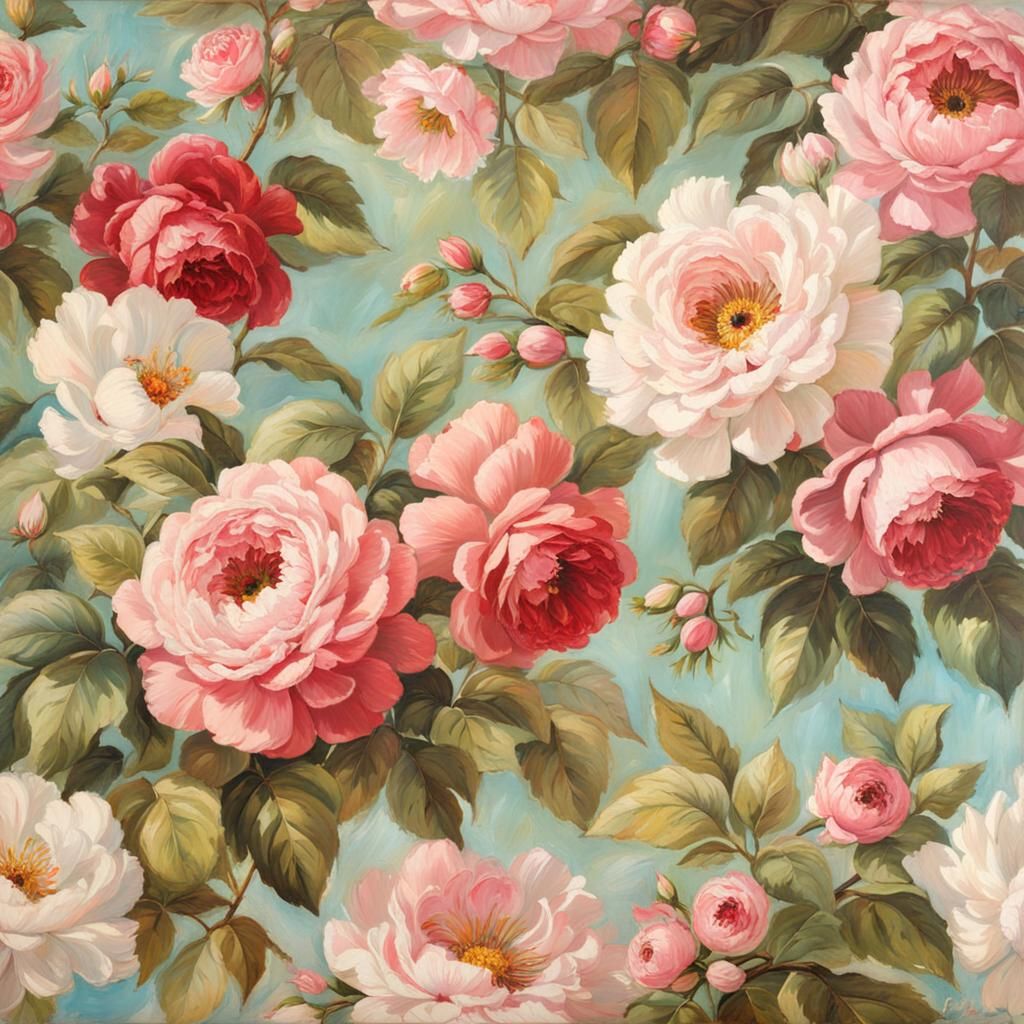 Shabby Chic Scrapbook Paper in Oil Painting Style