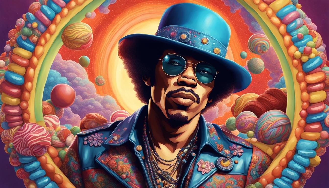Jimi Hendrix Portrait in Candy Art Style