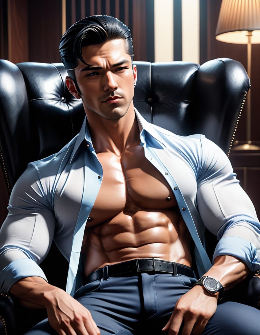 Surreal Anime Mafia Boss with Tattoos in Soft Stylized Water...