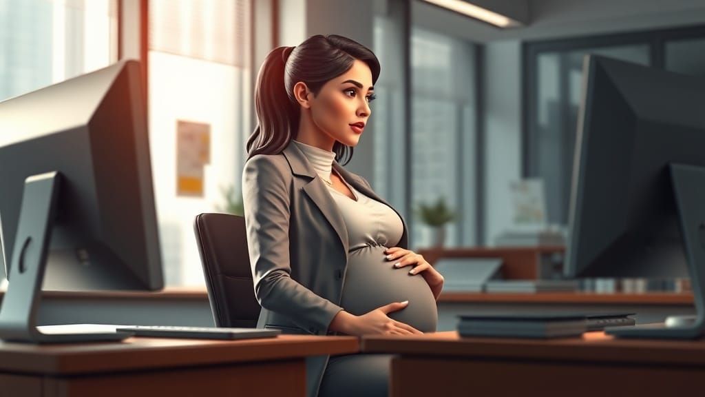 Pregnant Secretary Working in Office, Hyperrealistic