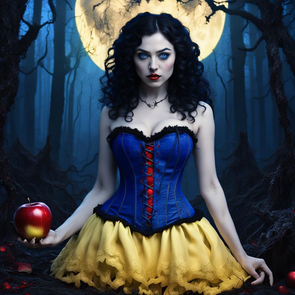 Gothic Snow White in Dark Forest: Fantasy Art