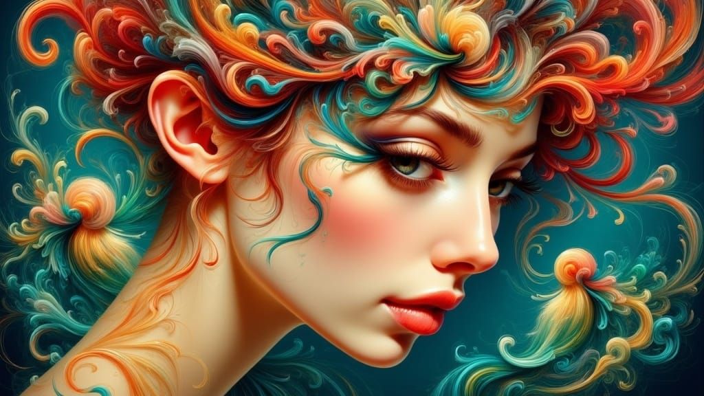 Surreal Woman Portrait in Max Ernst Style