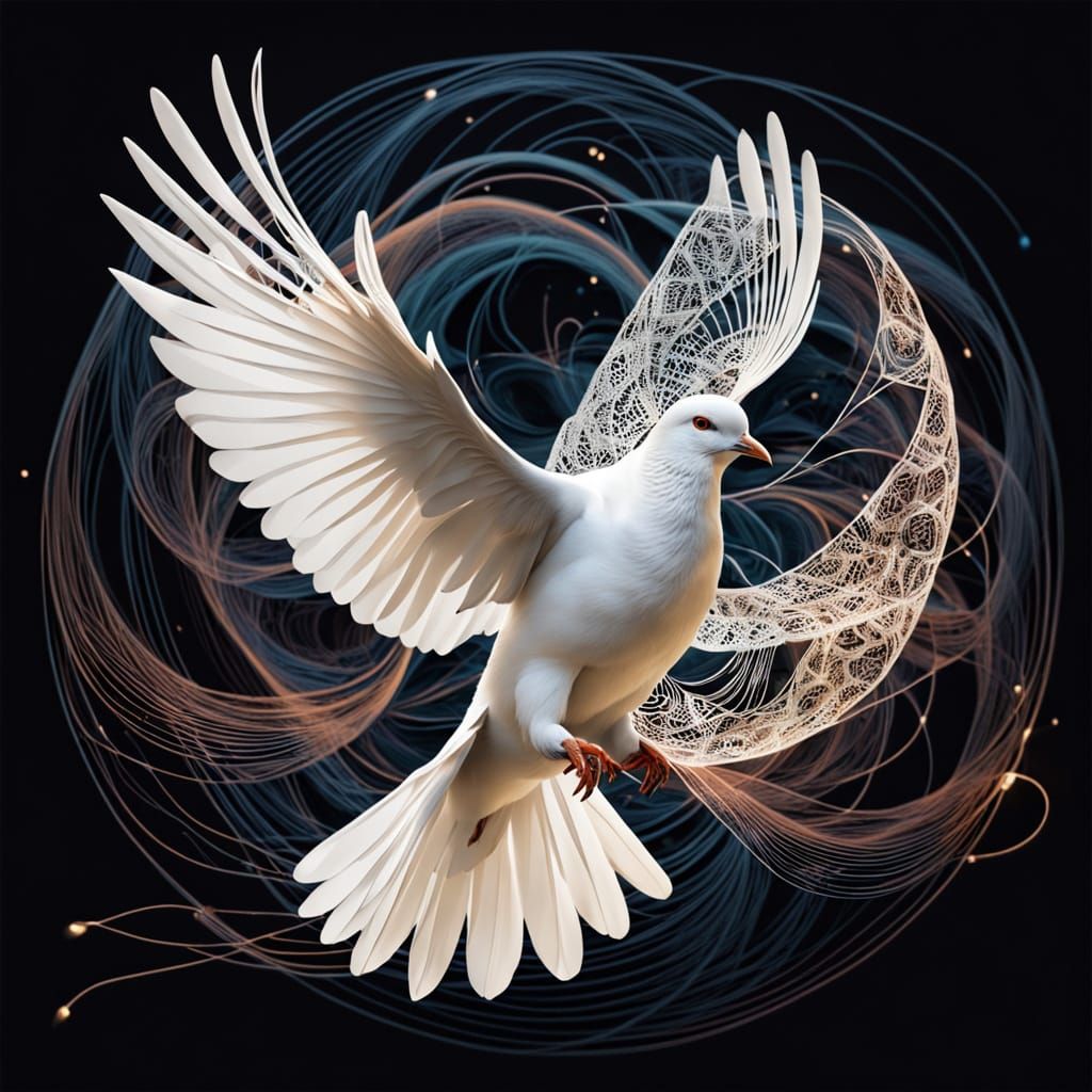 Serenely Soaring Dove in Digital String Art
