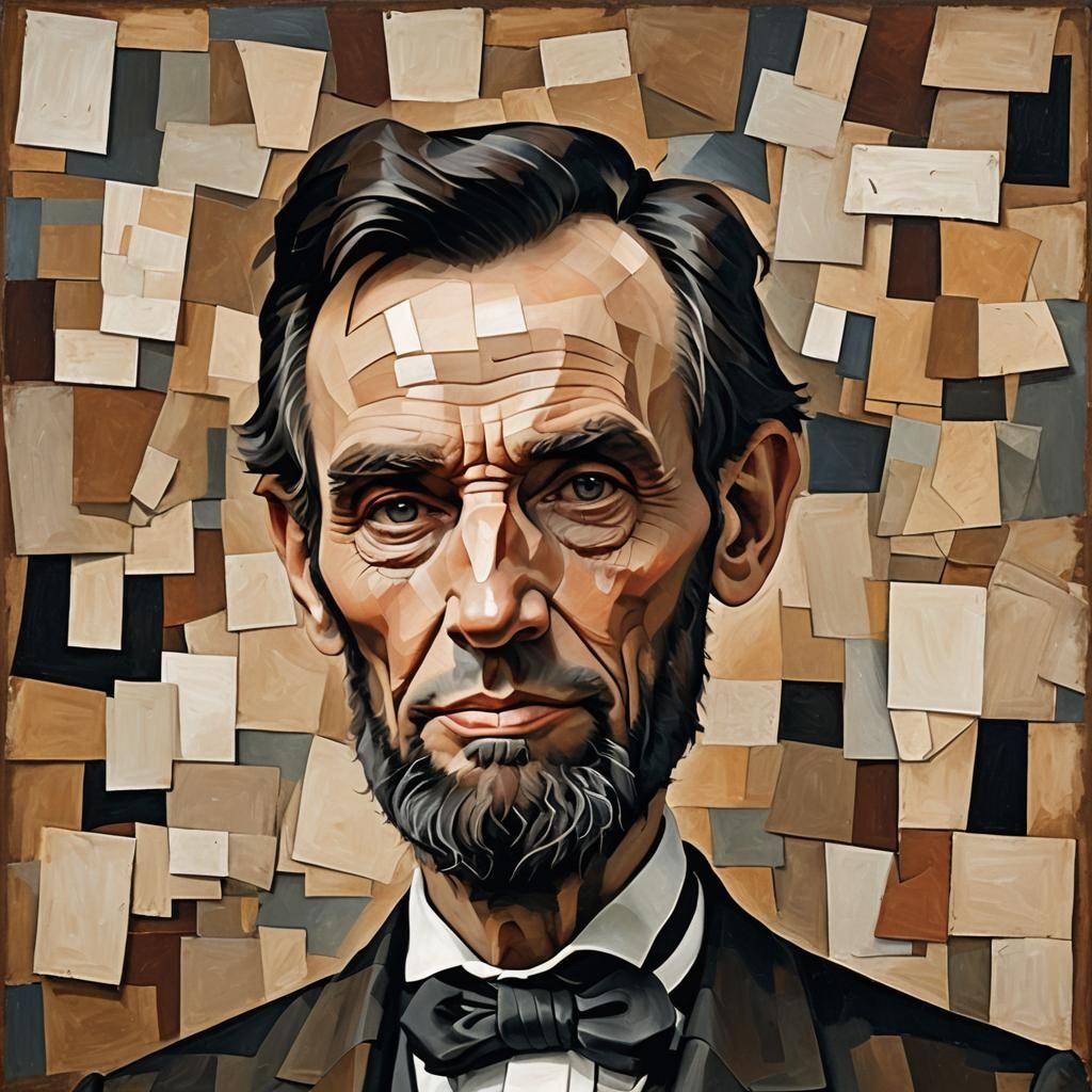 Cubist Portrait of Historical Figure in Fractured Forms