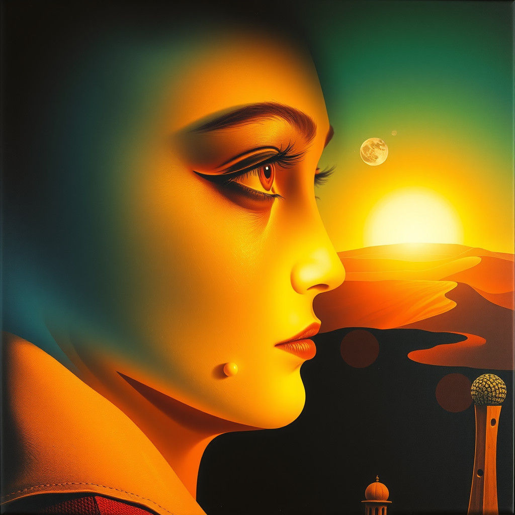 Surreal Face with Sun and Moon in Salvador Dalí Style