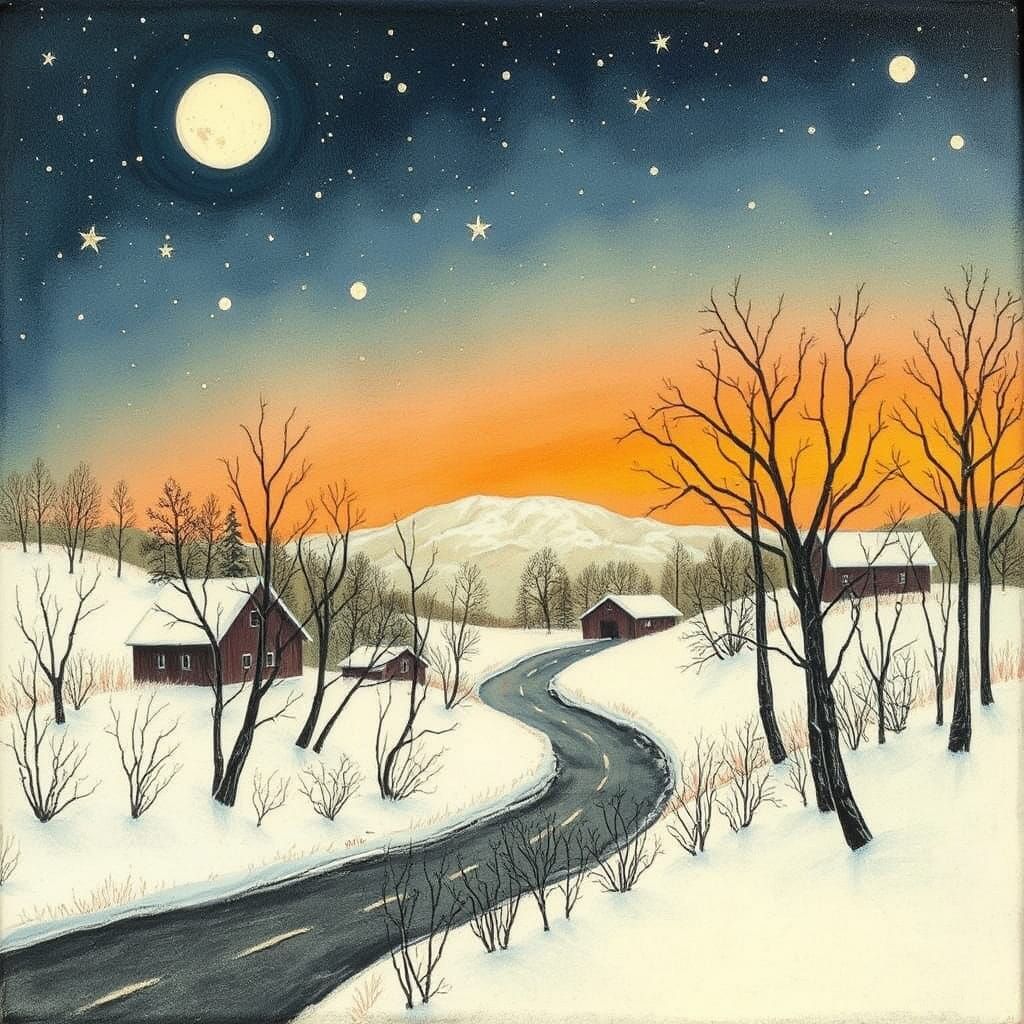 Winter Landscape in Naive Art Style