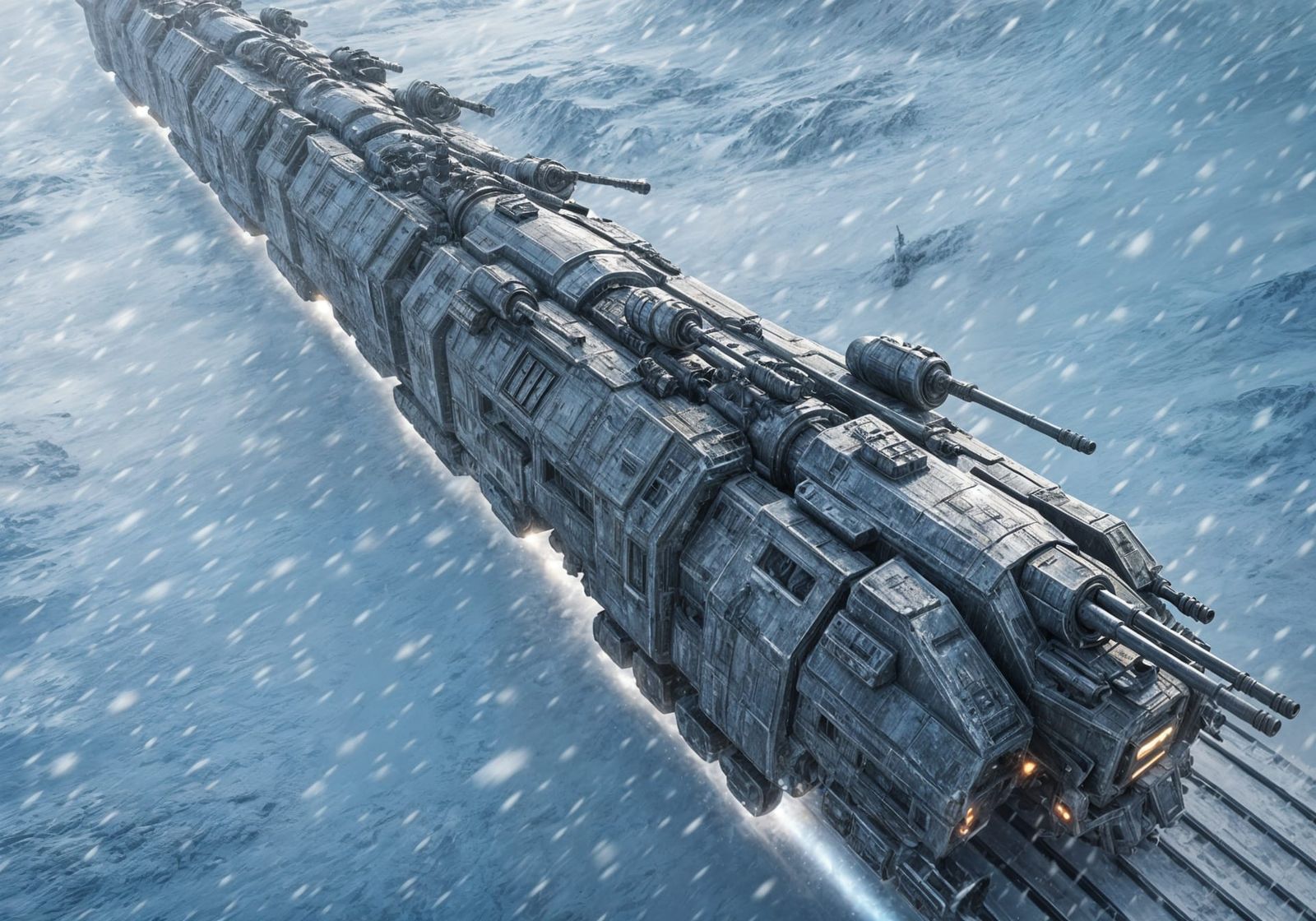 Giant Sci-Fi Train in Arctic Blizzard