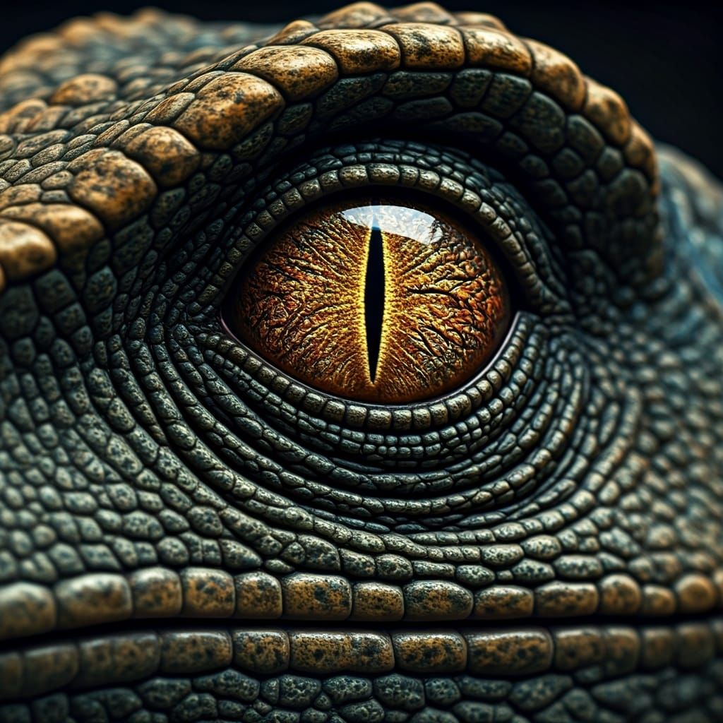 Velociraptor Eye Macro in Dramatic Lighting