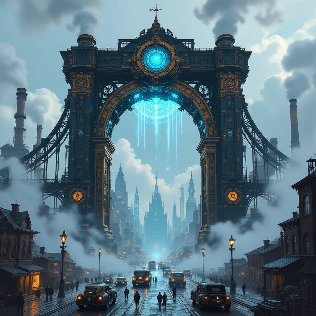 Steampunk Infinity Gate Metropolis with Clockwork Droids
