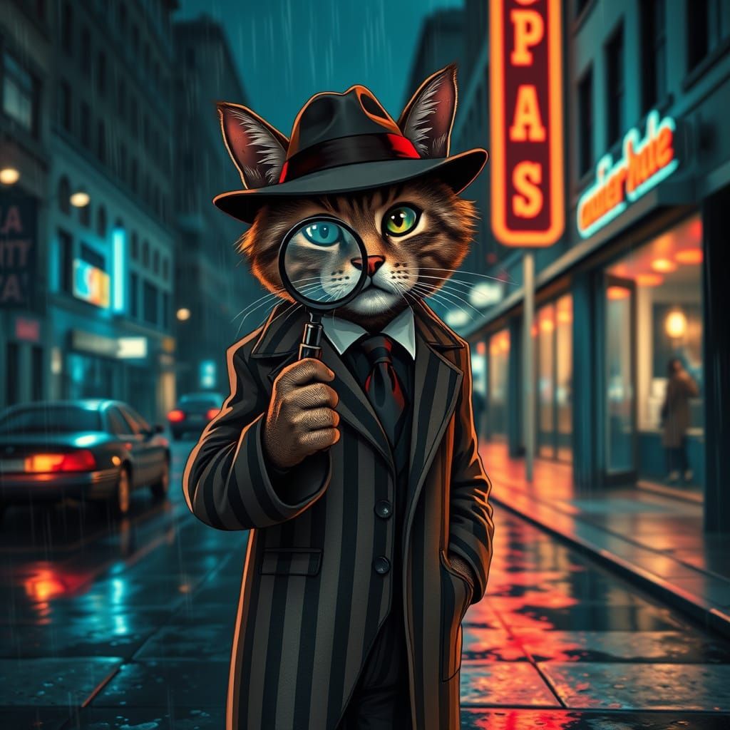 Detective Cat Investigates in Rainy City Noir