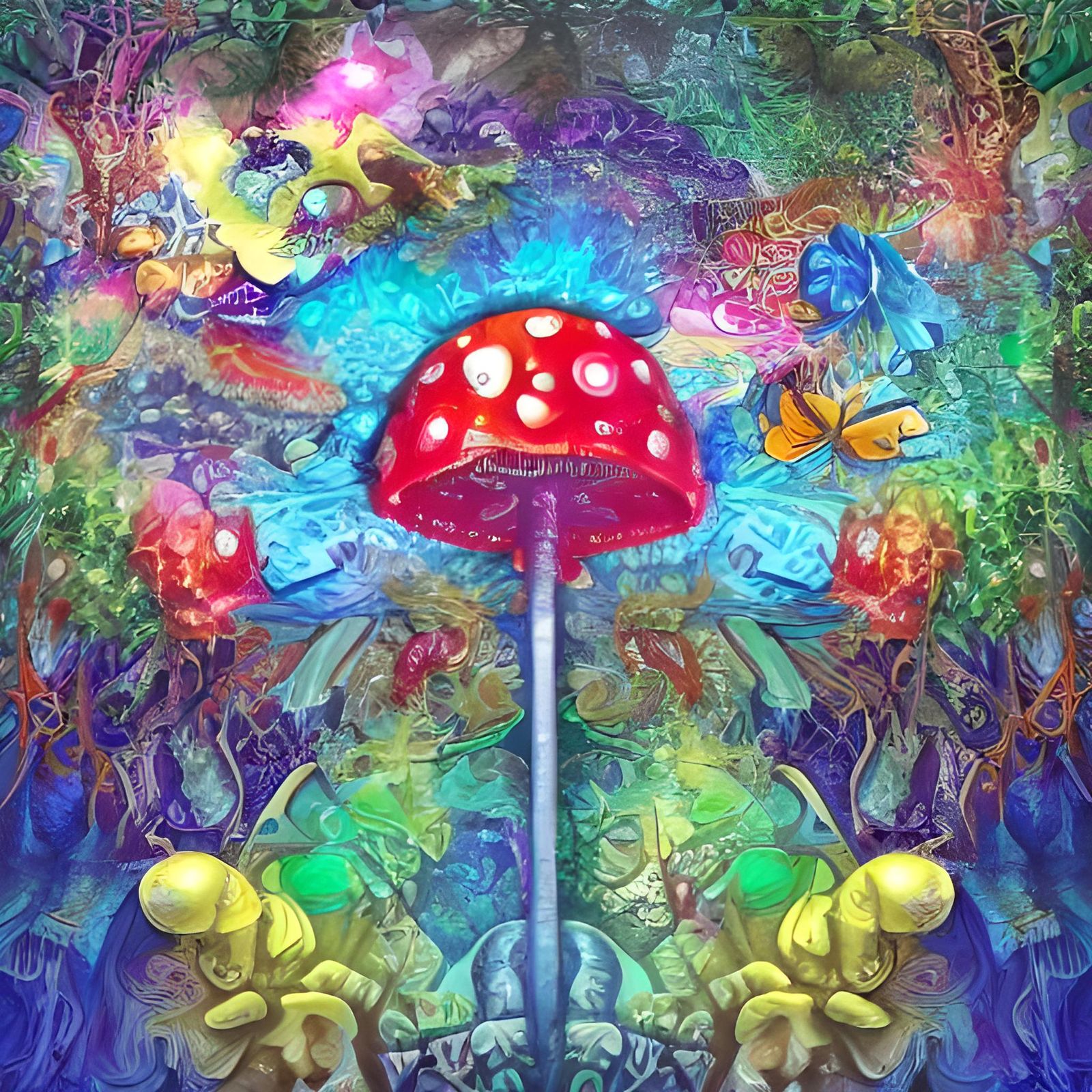 Magic Mushrooms as a God: Holographic Astral Illustration