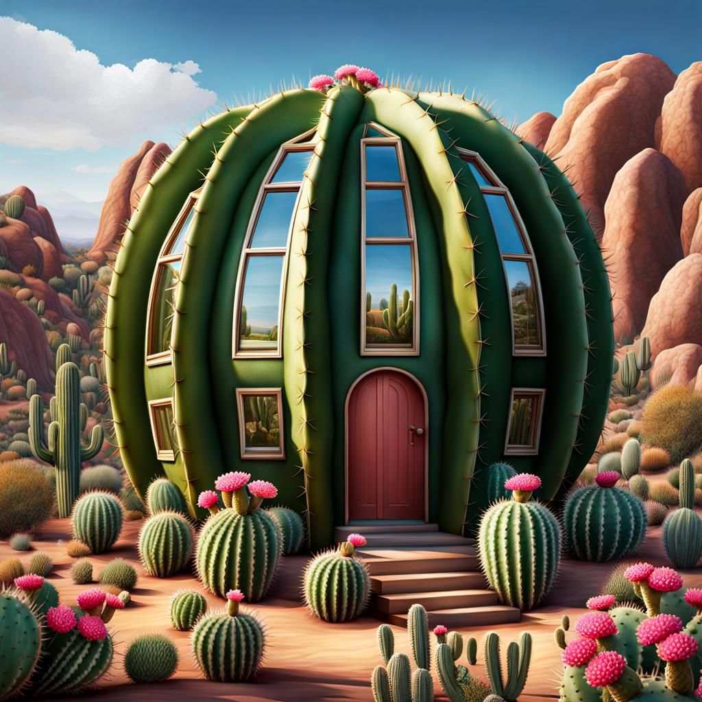 Giant Cactus House in Desert Garden: 3D Concept Art