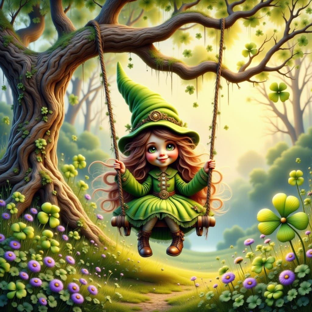 Whimsical St Patrick's Gnome in Dreamy Forest