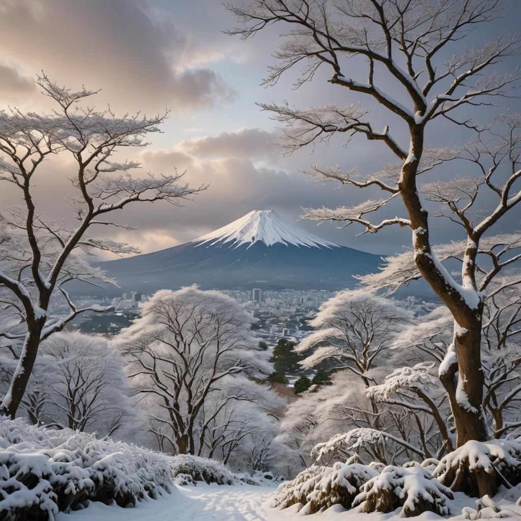 Majestic Mount Fuji in Winter Snowscape