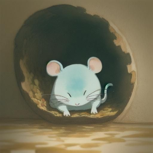 Mouse Crawling Into Hole: Whimsical Anime Key Visual