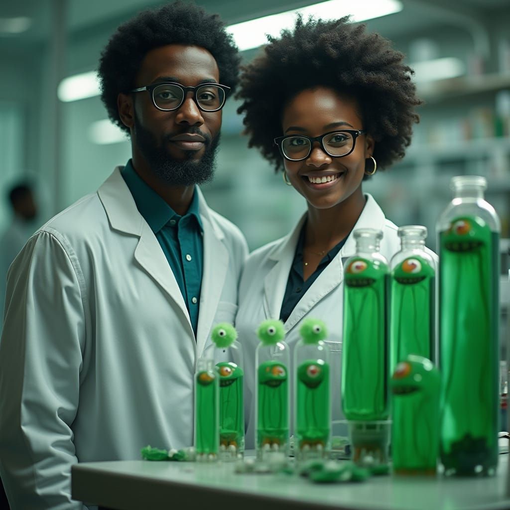 African American Scientists in Lab with Creatures