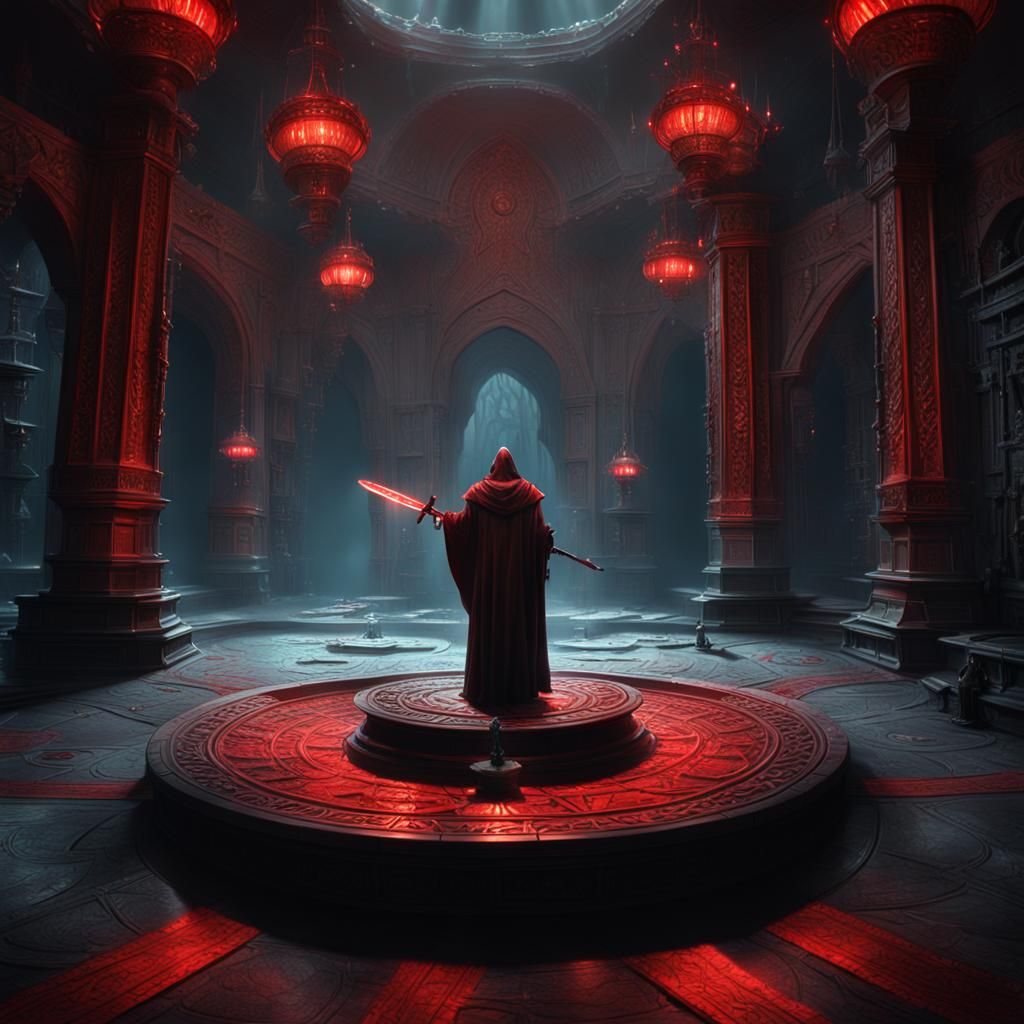 D&D Obsidian Chamber with Hooded Statue