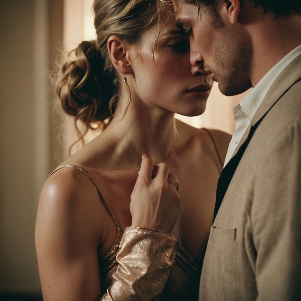 Romantic 80s Film Still: Desire Before a Kiss