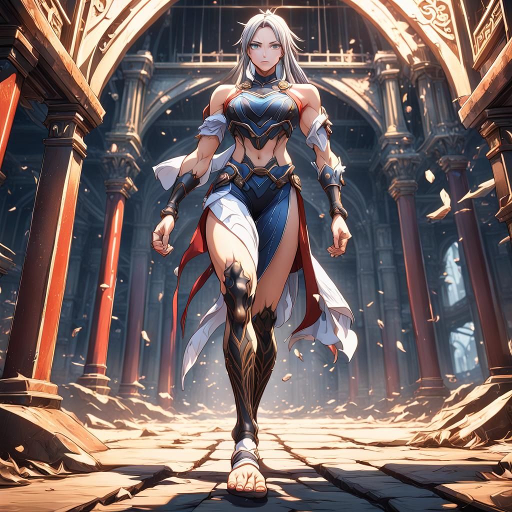 Muscular Anime Woman with Detailed Shadows