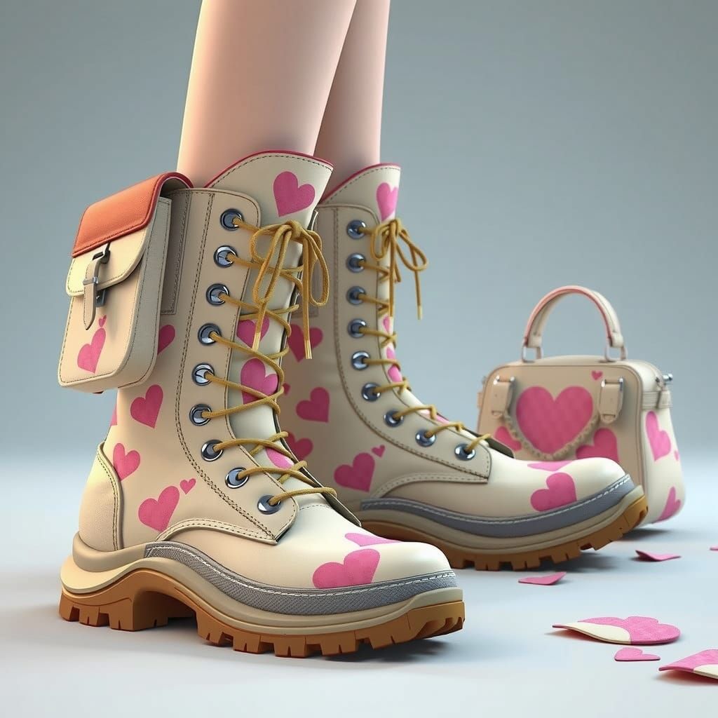 Vibrant Fantasy Trekking Boots with Heart Adornments in 3D A...