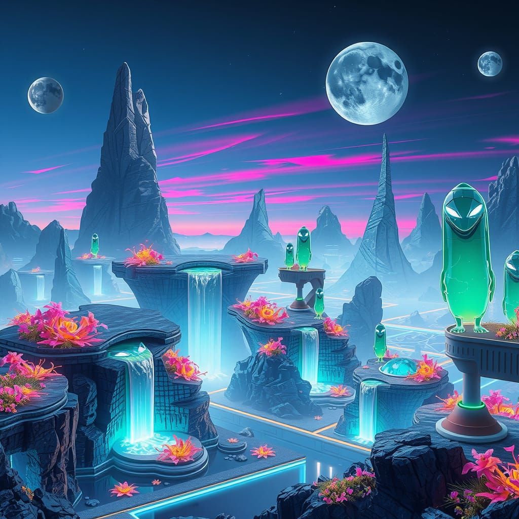 Bioluminescent Alien Landscape with Floating Islands