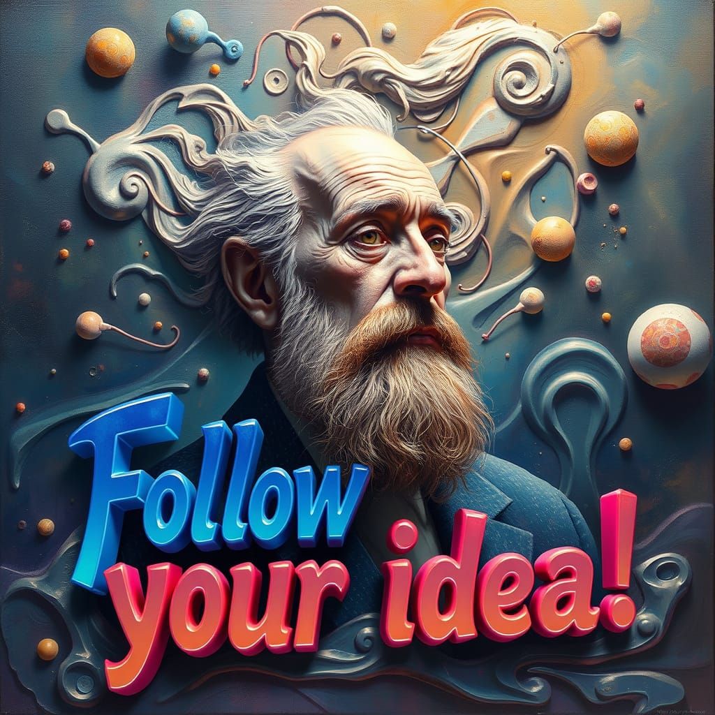 Visionary Chemist Surrounded by Whirling Words of Inspiratio...