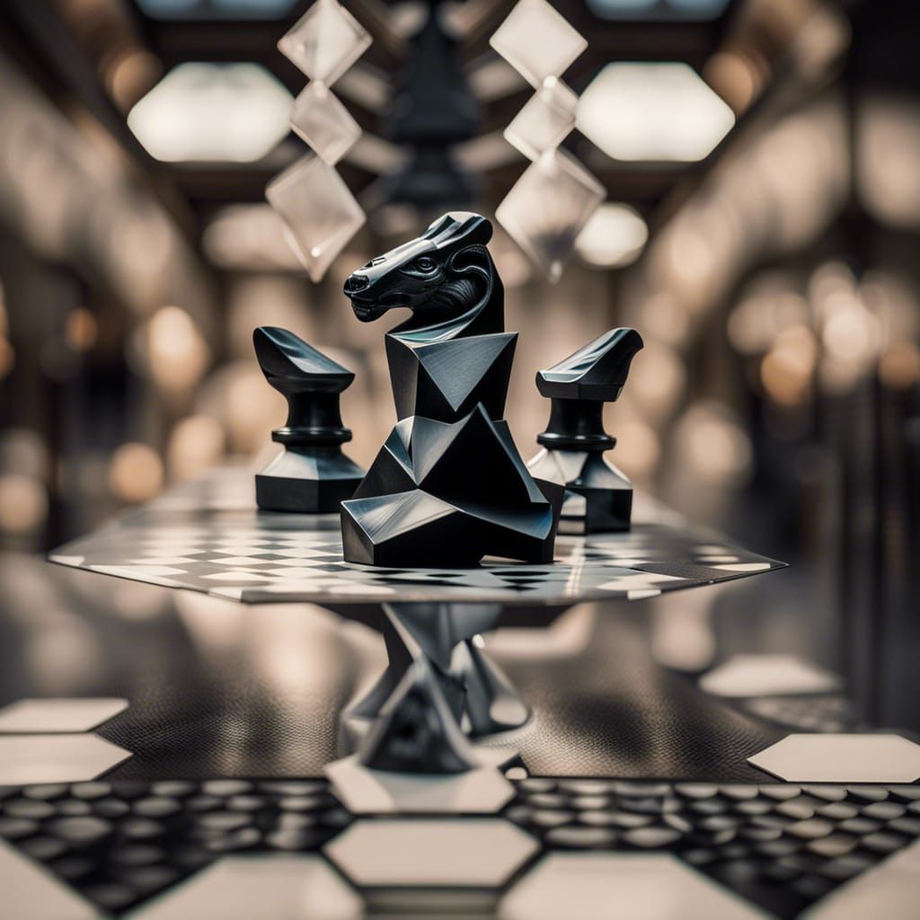 Abstract Chess Piece Statues in Museum