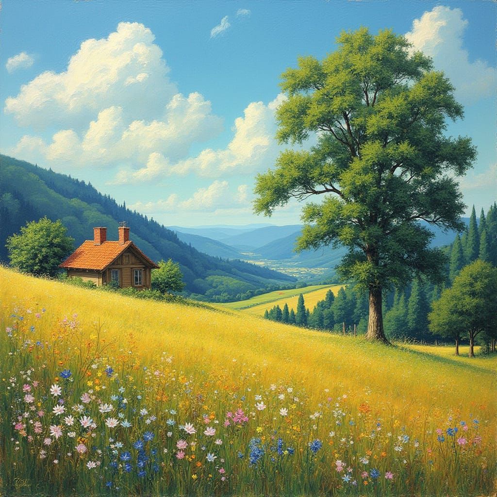 Tranquil Countryside at Twilight in Impressionist Style