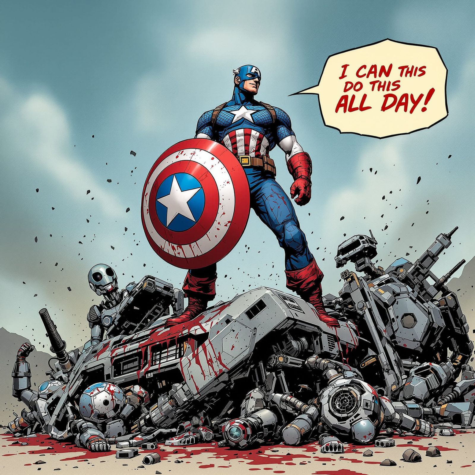 Captain America Victorious After Battle, Comic Art