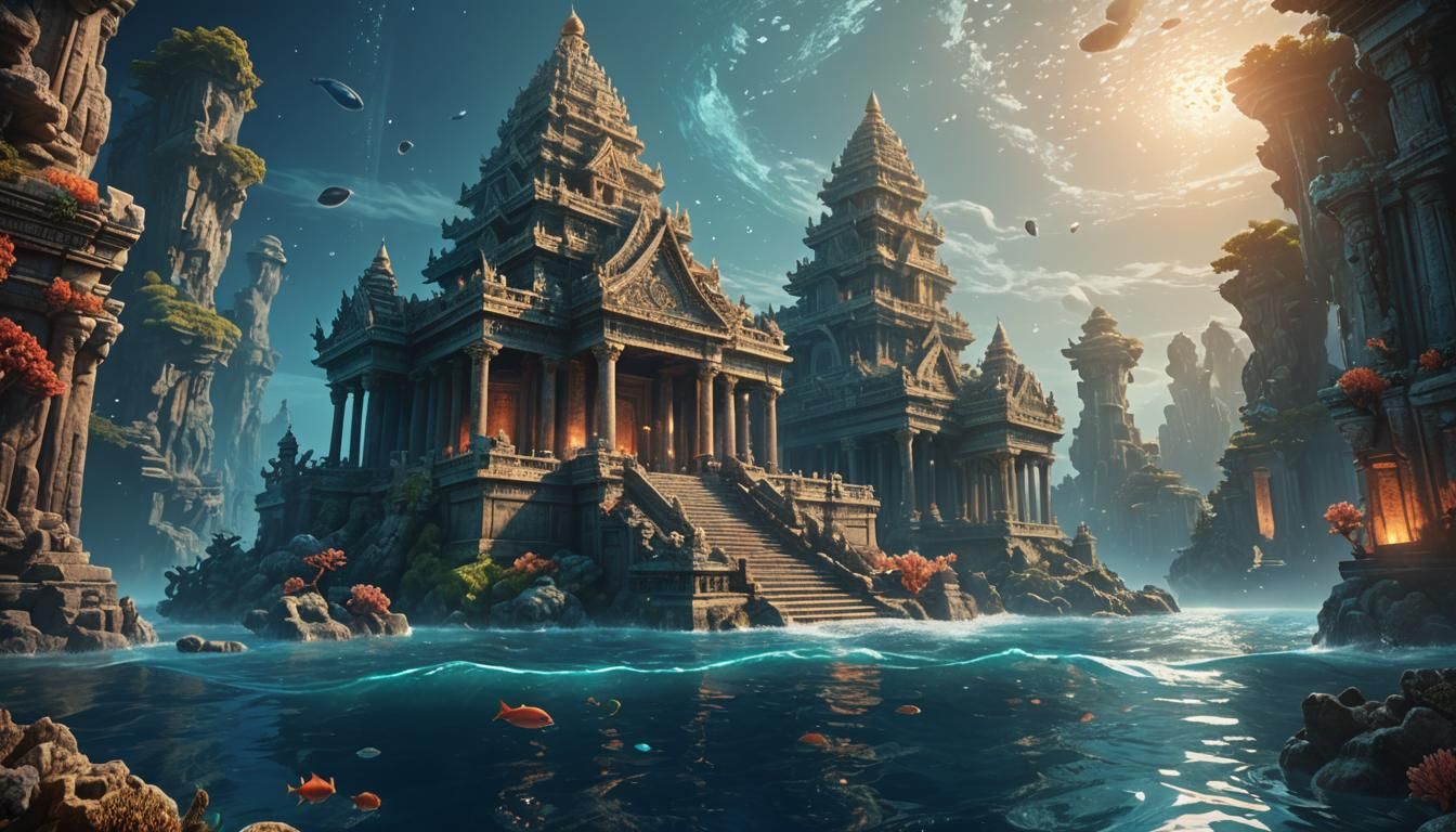 Ethereal Oceanic Temple in Coral and Luminous Stone