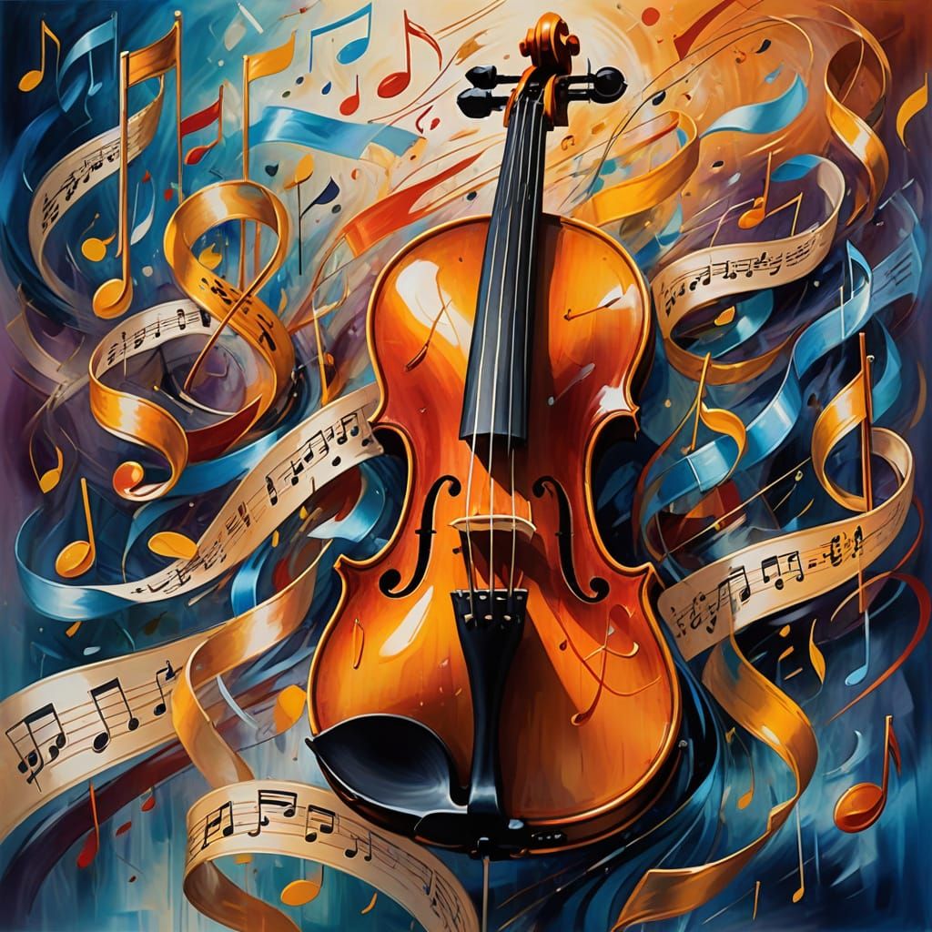 Violin Dissolving into Music Notes: Surreal Art