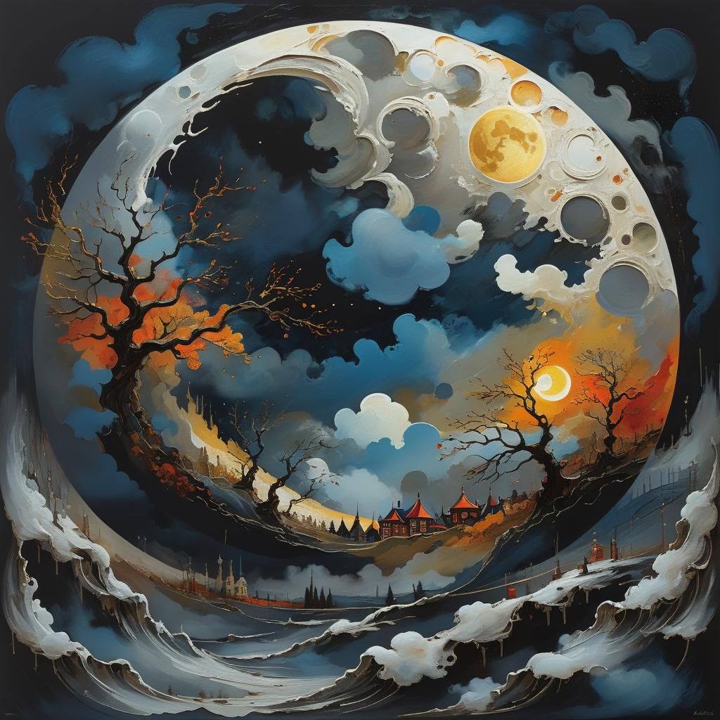 Golden Autumn Moon in Rococo-Gothic Storm