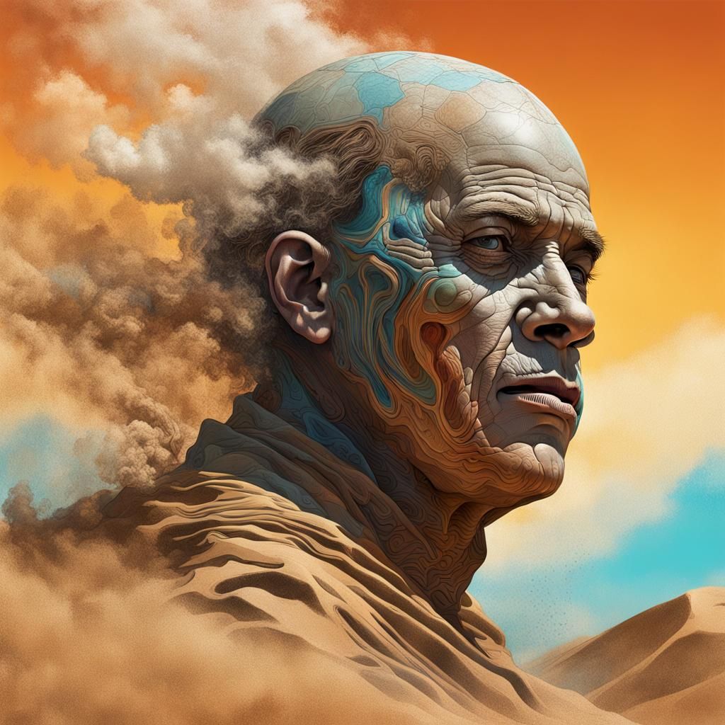 Figure Dissolving into Vapor in Desert Landscape