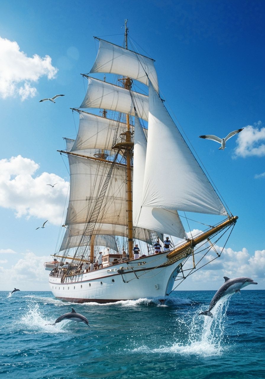 Sailing Ship on Turquoise Waters in Double Exposure Style