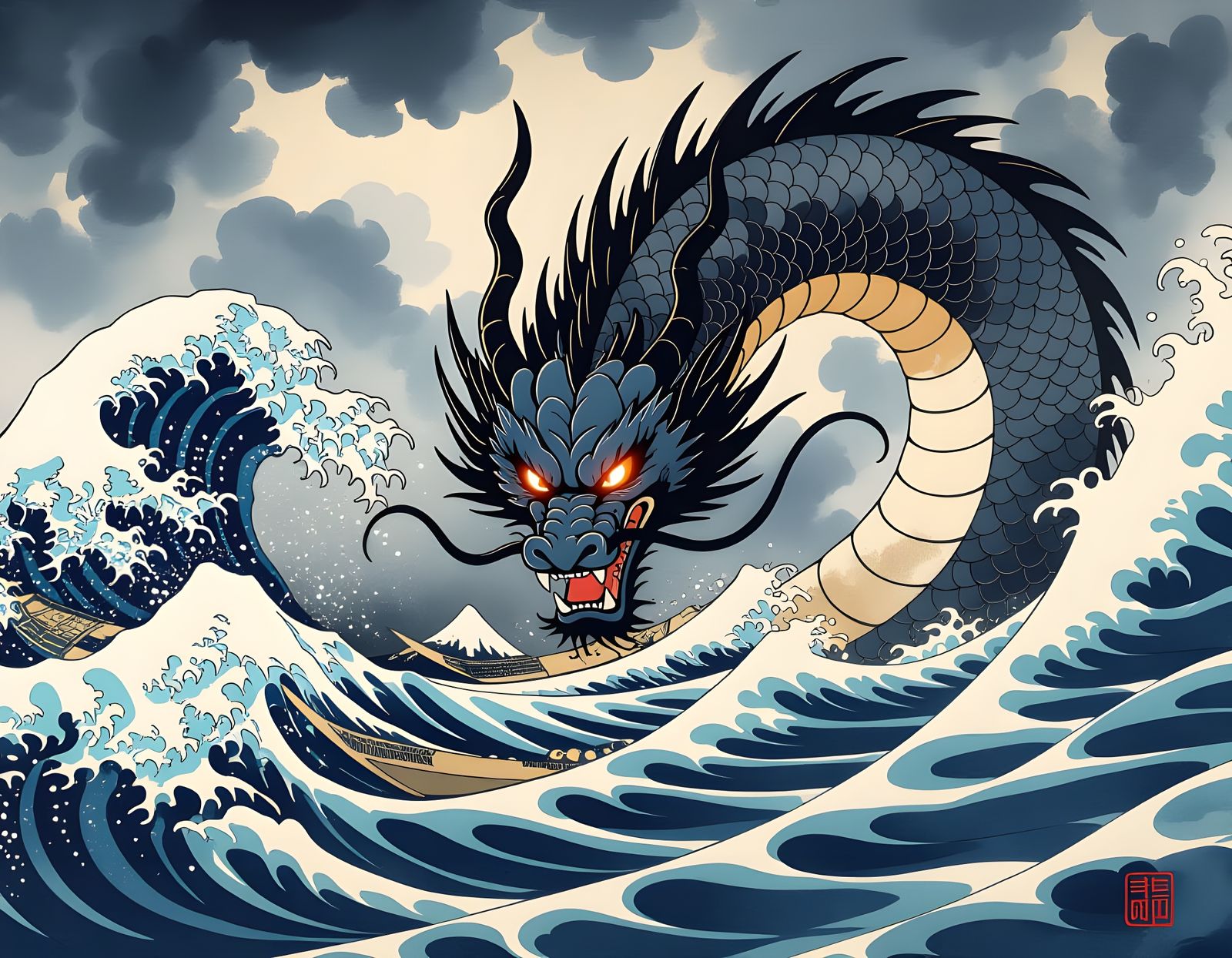 Jörmungandr Rising: Sumi-e Ink Painting