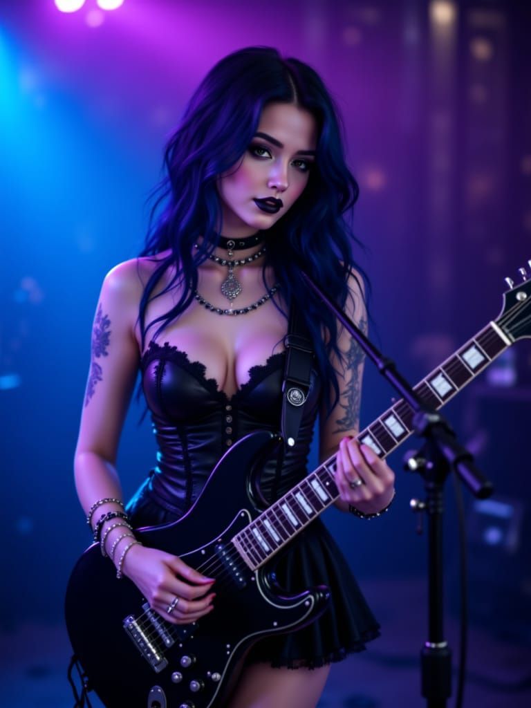 Gothic Woman Singing on Stage in Photorealistic Style