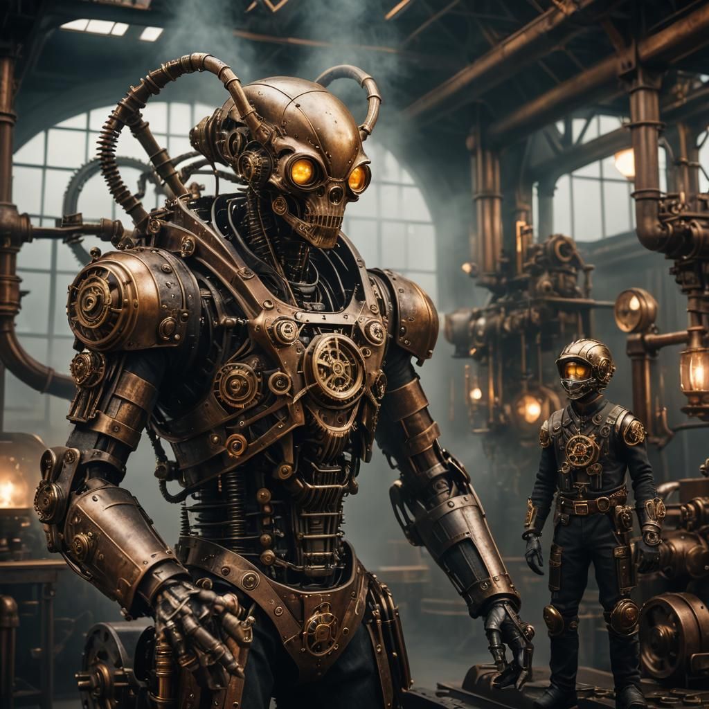 Steampunk Alien in Industrial Sci-Fi Setting