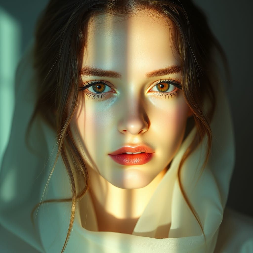 Woman's Radiant Face Illuminated by Gentle Light